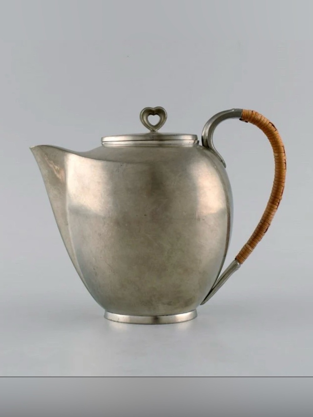 Just Andersen Denmark pewter 2272 heart art deco pitcher wicker handle